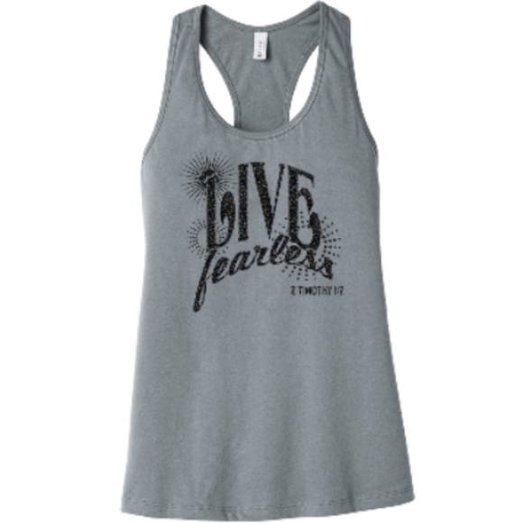 "Live Fearless" Black Silver Flake Tank - Picture 3 of 4